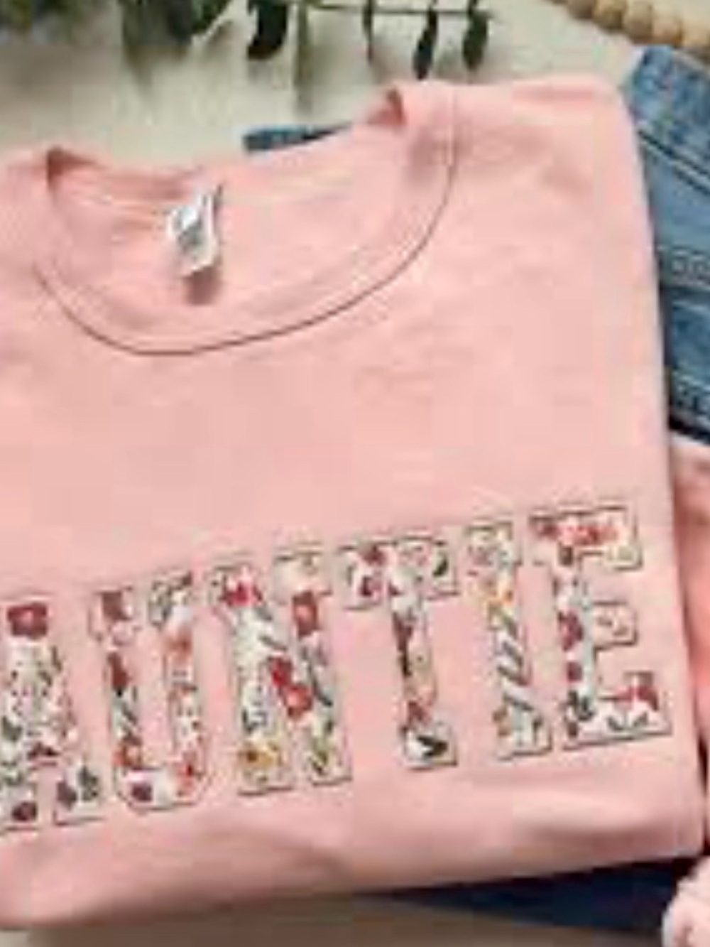 NWT LOMON Pink "Auntie" Sweatshirt with Floral Applique